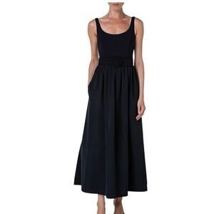 Akris Punto Black Mix Media Midi Dress with D-Ring Belt Size 14